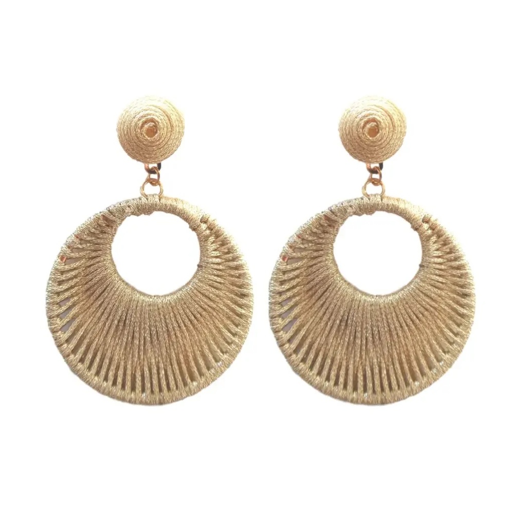 Gold Metallic Wrapped Bali Statement Drop Earrings